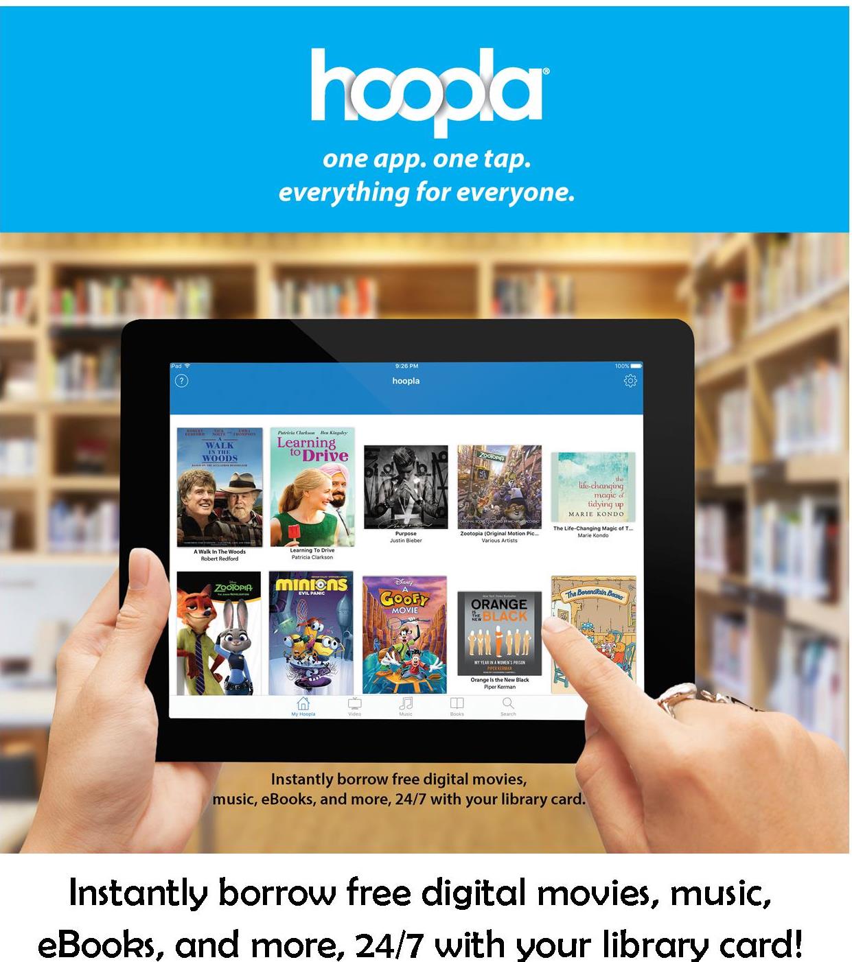 Hoopla! Instantly Borrow Free Digital Movies, Music, eBooks, and more